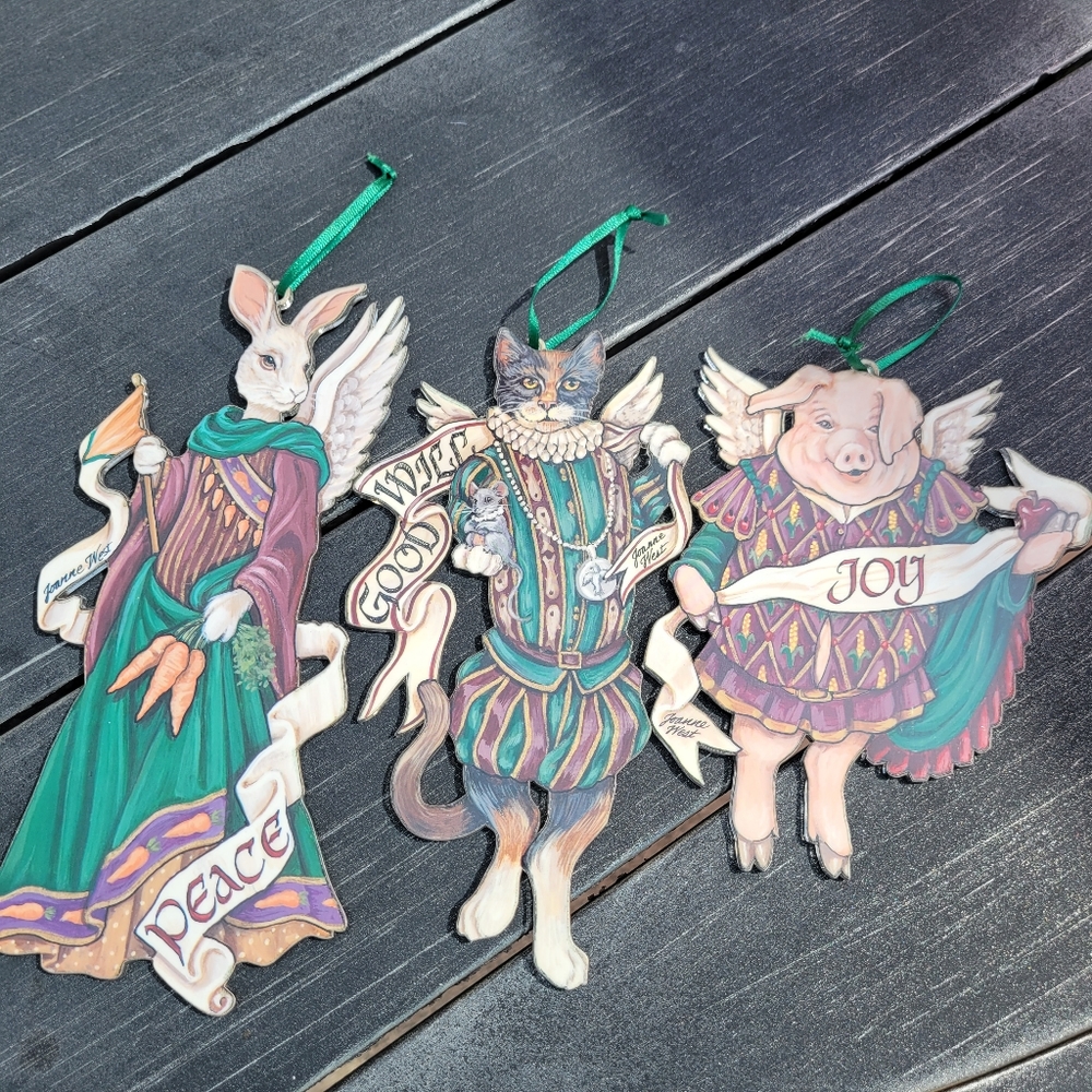 Whimsical Joanne West 1991 Through the Looking Glass Ornaments ~ Christmas